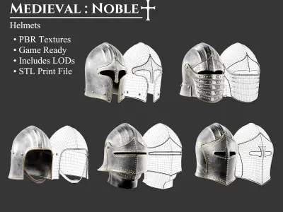 Medieval Noble Armor Helmets Low-poly 3D model