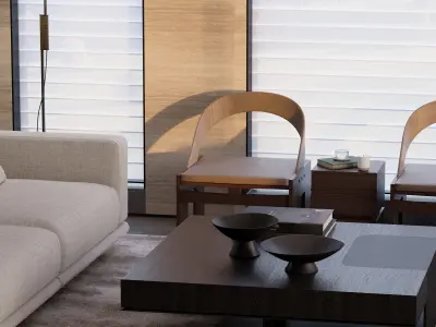Minimalist Luxury Dining and Living Room Interior Scene 3D model