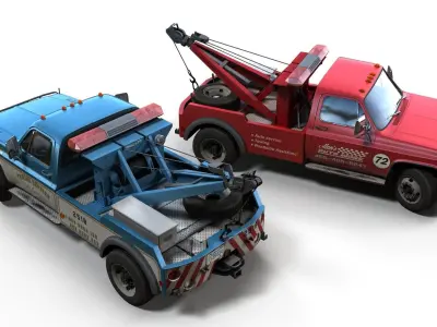 Vintage wrecker tow car Low-poly 3D model