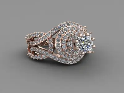 Rose Gold Women Diamond Ring 3D print model 3D print model 19