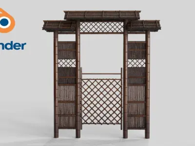 Azian Zen Garden Gate Low-poly 3D model