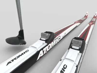 Crosscountry skis wih poles Low-poly 3D model