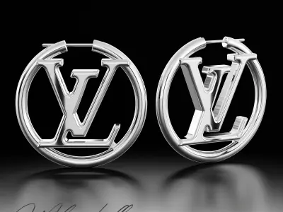 LV gold earrings 3D print model