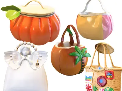 Pack 10 bags Low-poly 3D model