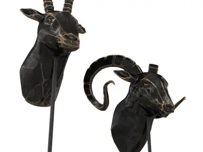 Bronze Rams Carved Sculptures Low-poly 3D model