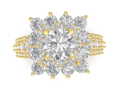 Luxury Flower Cluster Diamond Ring for Women 1472 3D print model