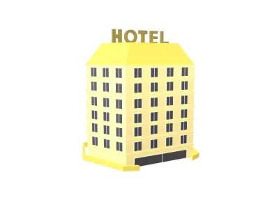 Low Poly Hotel v1 002 Low-poly 3D model