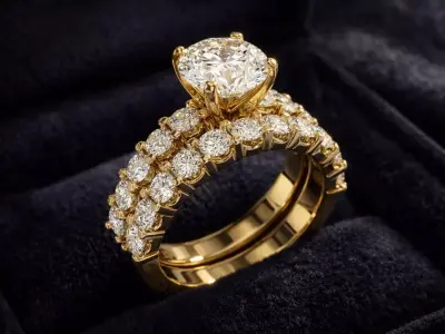 3ct Round Diamond Engagement Ring Wedding Band Set 3D print model