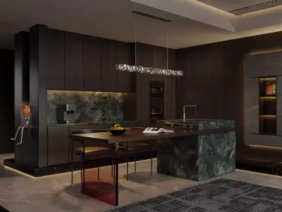 Dark living room dining room interior scenes  3D model