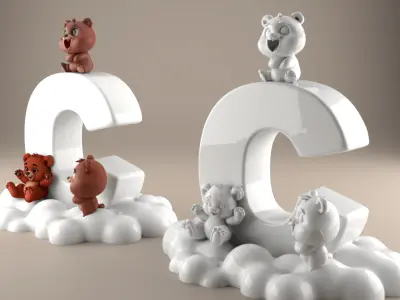 C Letter with Bears STL - Cute 3D Gift Decor 3D print model