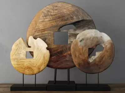 Teak Wood Table Top Decoration 3D model