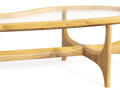 Classic Lane Glass and Walnut Kidney Shaped Coffee Table 3D model