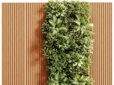 Wooden planks and vertical garden 13 3D model