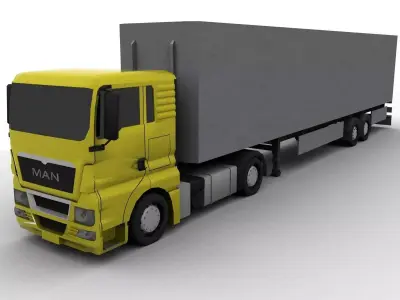 truck man tgs 2010 with platform and trailer Low-poly 3D model