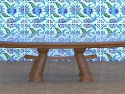 Table wooden with floral pattern on wall 3D model