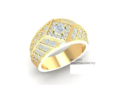 Bold Square Diamond Pave Ring for Men 607 3D print model