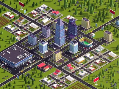 Cartoon Low Poly Town City Pack Low-poly 3D model