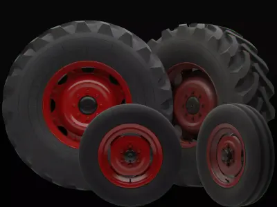 Tractor wheels with LODs Low-poly 3D model