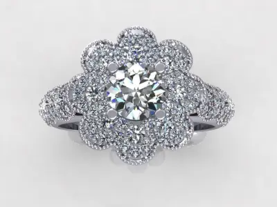 Flower Round Diamond Ring 3D print model