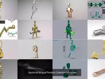 Sports stl 3d gold Pendant Collection 3D Model Pack