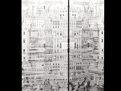 Folding Screen Citta che si rispecchia by Fornasetti Low-poly 3D model