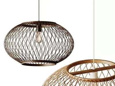 Natural Round Bamboo Hanging Pendant Lights 3D model