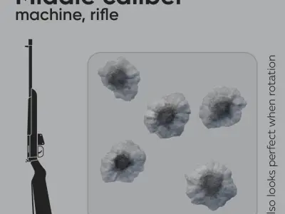 15 Bullet Hole Decals Pack on Concrete Wall 6 Texture