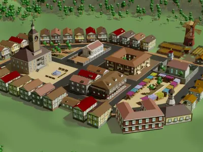 Low poly Village pbr game ready Free low-poly 3D model