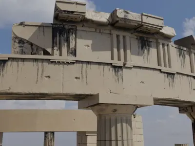 Round ancient damaged temple in doric order Low-poly 3D model