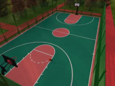 Detailed Outdoor Basketball Court - Low Poly 3D model