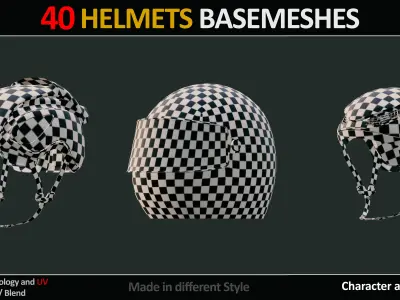 40 HELMETS BASEMESHES WITH UVs  VOL 10  Low-poly 3D model