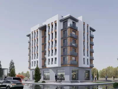 apartment building realistic Low-poly 3D model