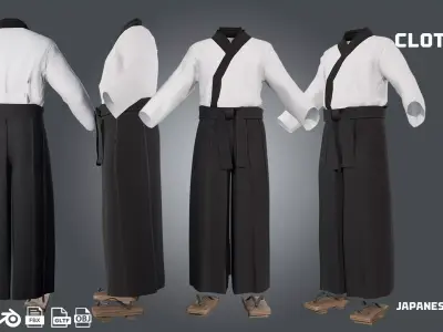 japanese samurai hakama - clothyfic outfit Low-poly 3D model