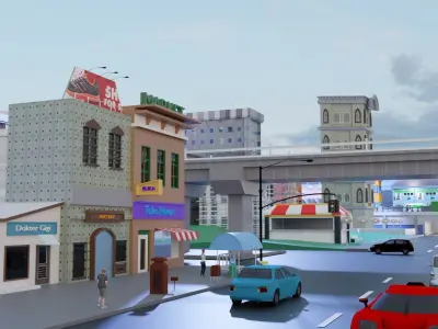 Cartoon city low poly Low-poly 3D model