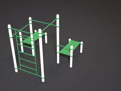 Workout set of wooden playground equipment 3D model
