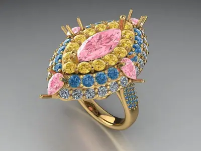 Ring with multi-colored stone  532 3D print model