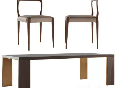 Luxury Wooden Dining Set with Upholstered Chairs 3D model