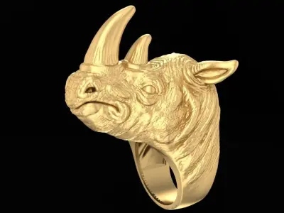 Realistic Rhino Head Men Ring 8357 2459 3D print model