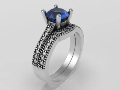 Engagement ring with curved band ready for print 3D print model