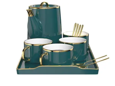 Coffee Moka Pot Luxury Ceramic Coffee Cup Set PBR 3D model