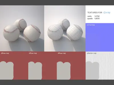 Baseball three baseballs 3D model