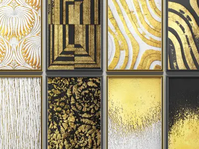 Collection of paintings with gold for walls 4 3D model