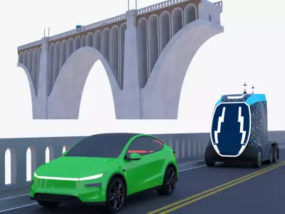 Viaduct with truck and Tesla 3D model