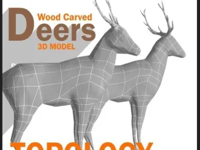 Wood Carved Deers Low-poly 3D model