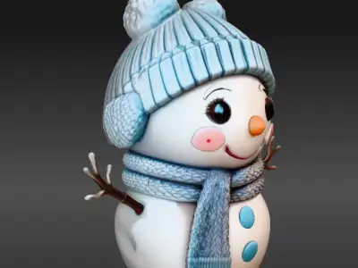 Cute Chibi Snowman Buddy  Winter Figurine Two Pack 3D Model Low-poly 3D model