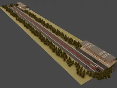 Drag Race - Race Track with 2 Cars Low-poly 3D model