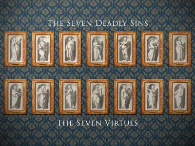 Seven Deadly Sins - Seven Virtues - antique wall art Low-poly 3D model