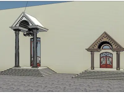 Classical Entrance and Revit Colum family  Low-poly 3D model