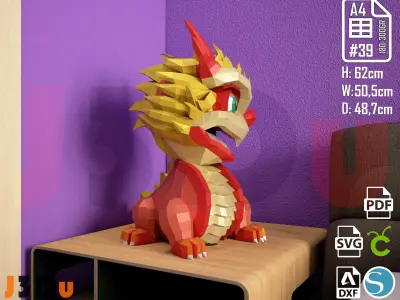 Dragon Anio Nuevo Chinese Year PDF DXF Svg 3d Sculpture Lowpoly Low-poly 3D model