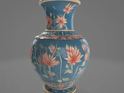 Decorative Vase with Floral Texture - 3D Model Low-poly 3D model